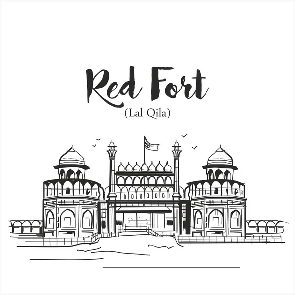 Indiase Monument Rode Fort Lal Qila Vectorillustratie — Stockvector