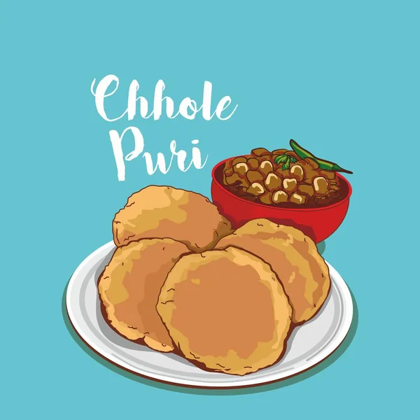 インドの伝統的な食べ物プリ Chhole ベクトル図 — ストックベクタ