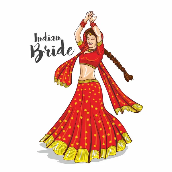 Indie Panna Młoda Taniec Wektor Ilustracja — Wektor stockowy