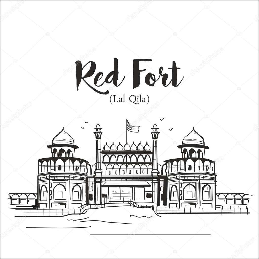 Indian monument red fort or lal qila vector illustration