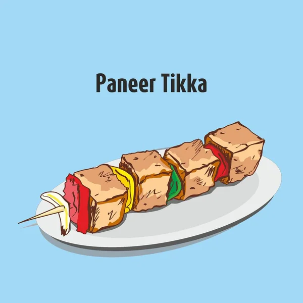 Indické Jídlo Paneer Tikka Vektorové Ilustrace — Stockový vektor