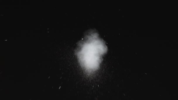 Dusty Bullet Hit Wall Chunks Debris Flying Out White Powder — Stock Video