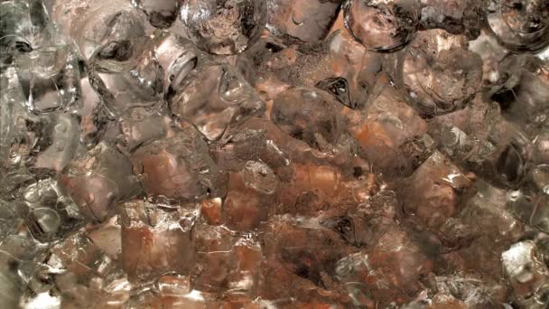 Dramatic Slow Motion Macro Shot Pouring Whiskey Glass Ice Cubes — Stock Video
