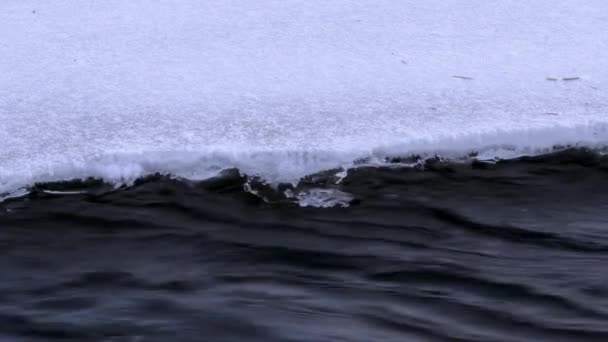 Flowing Water Ice Winter River Flowing Winter Ice River Bank — Stock Video