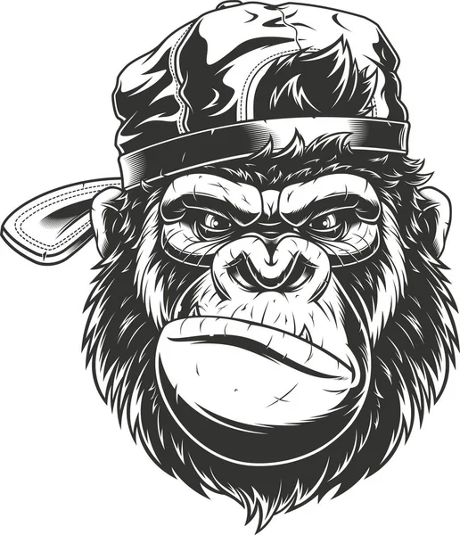 Monkey's hoofd in een baseballcap — Stockvector