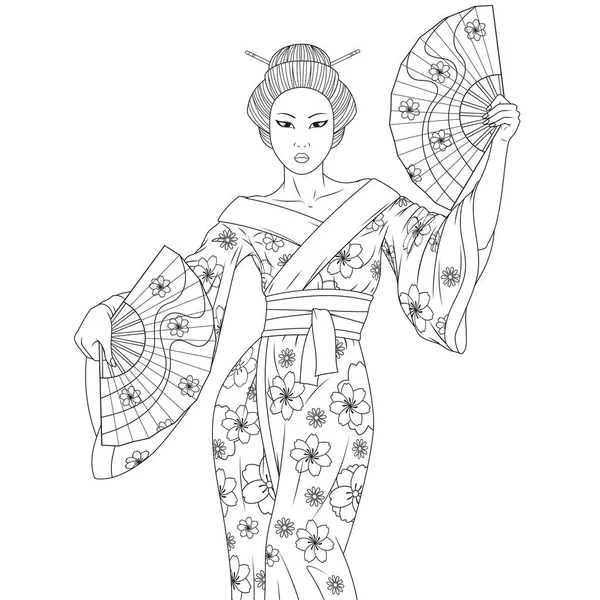 Prachtige Geisha Met Fans — Stockvector