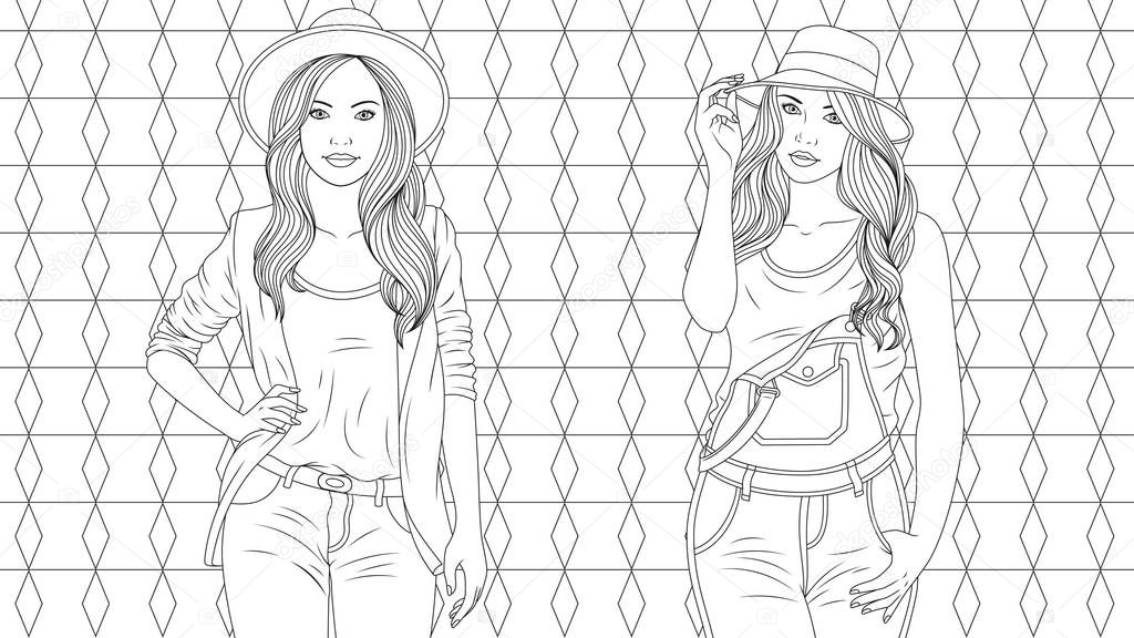 Two beautiful girls coloring pages