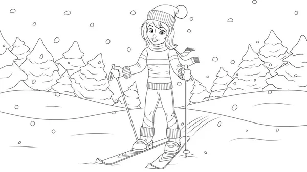 Young girl skiing. — Stock Vector