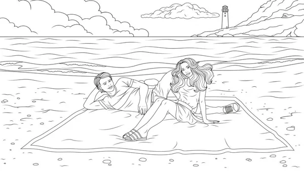 Pareja feliz en la playa — Archivo Imágenes Vectoriales