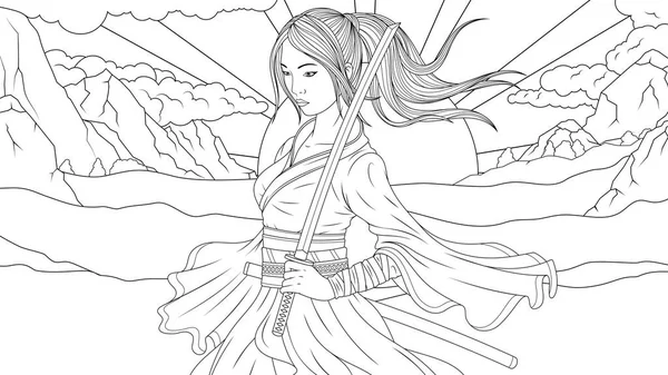 Beautiful samurai girl — Stock Vector