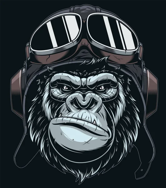 The head of the gorilla in the cap of the pilot — Stock Vector