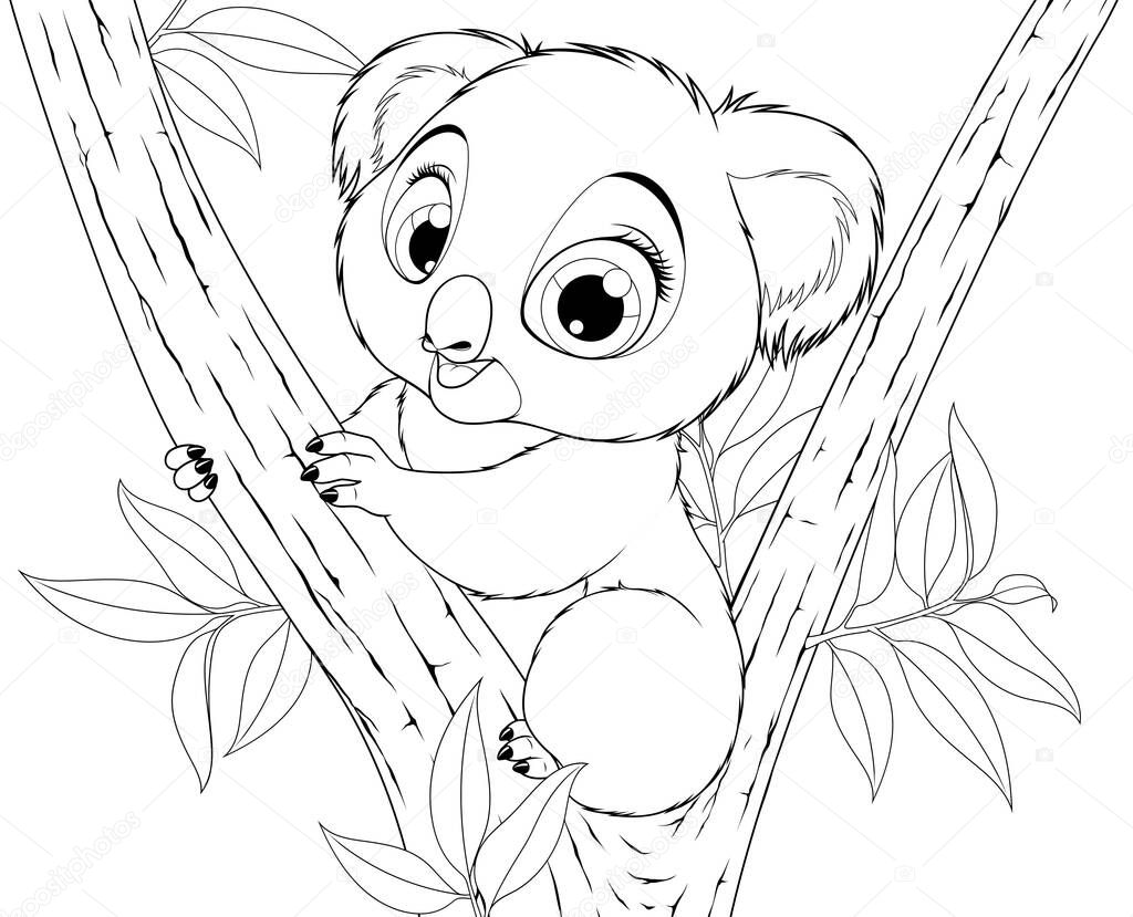 Vector illustration, funny little koala bear baby smiling 