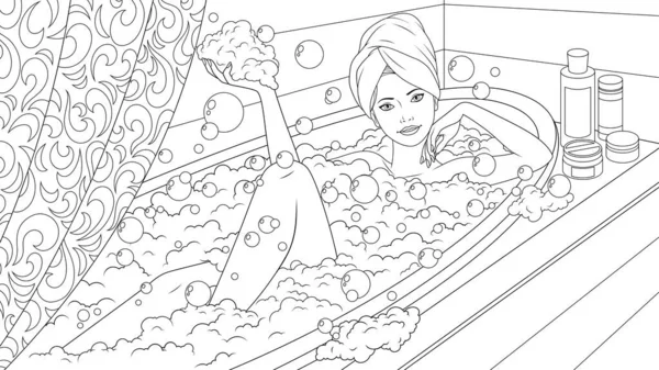 Mooi meisje neemt een bad met schuim — Stockvector