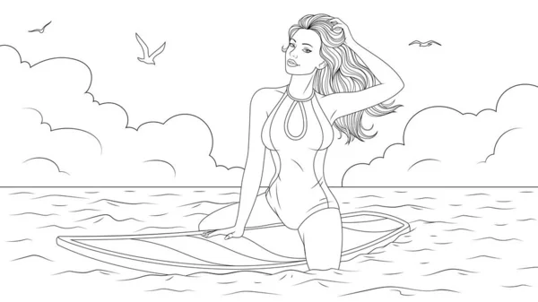 Krásná dívka surfování — Stockový vektor