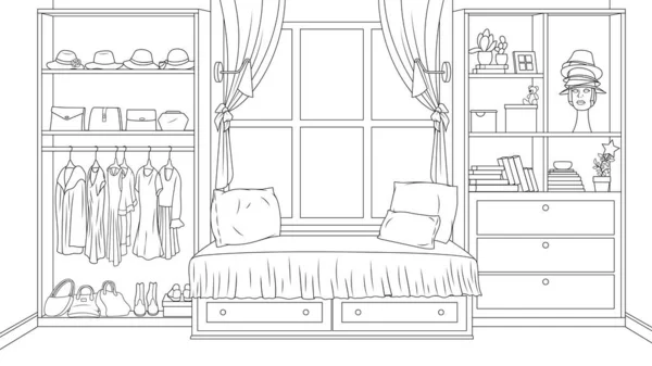 Illustration vectorielle, intérieur d'une chambre confortable avec mobilier — Image vectorielle