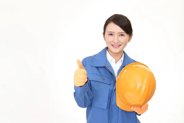 Lächelnde Arbeiterin Isoliert Auf Weißem Hintergrund — Stockfoto