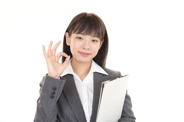 Female Office Worker Who Poses Happily — Stock Photo, Image