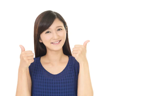 Smiling Woman Thumbs — Stock Photo, Image