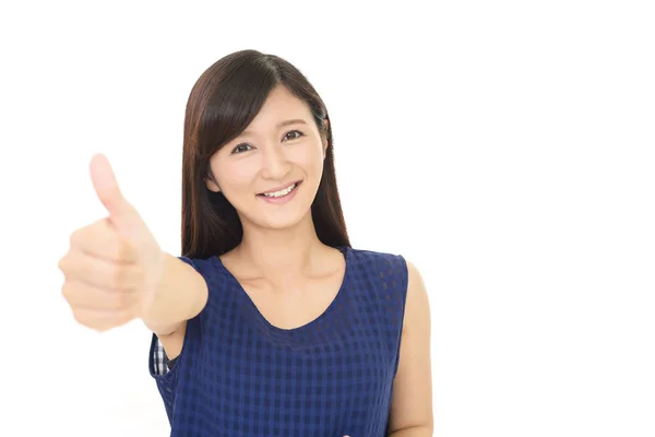 Smiling Woman Thumbs — Stock Photo, Image