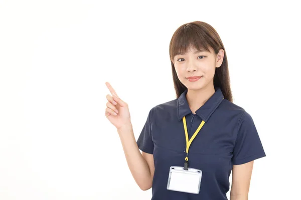 Female Worker Pointing Her Finger — Stock Photo, Image