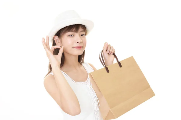 Mujer Con Una Bolsa Compras — Foto de Stock