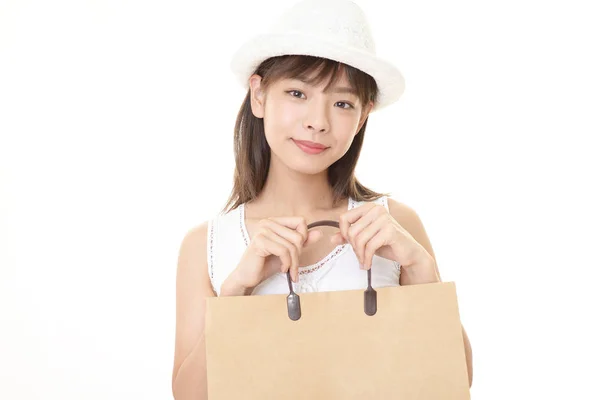 Γυναίκα Μια Τσάντα Για Ψώνια — Φωτογραφία Αρχείου