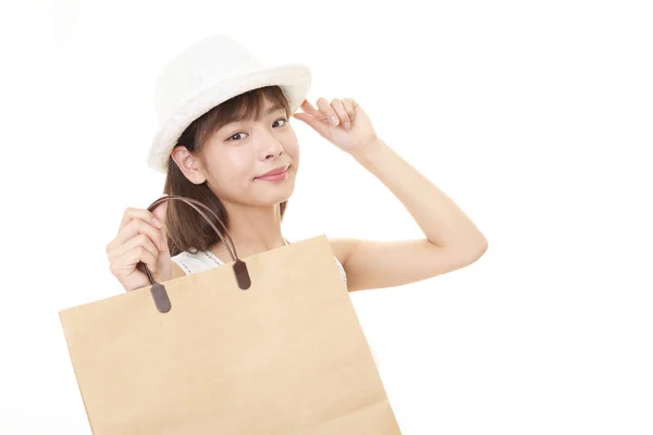 Donna Con Una Borsa Della Spesa — Foto Stock