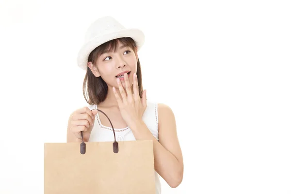 Mujer Con Una Bolsa Compras — Foto de Stock