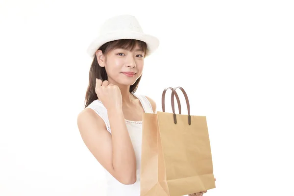 Kvinna Med Shopping Väska — Stockfoto