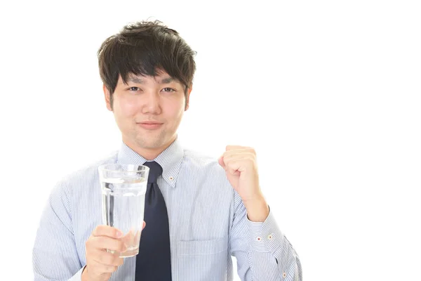 Asian Man Drinking Fresh Water — Stock Photo, Image