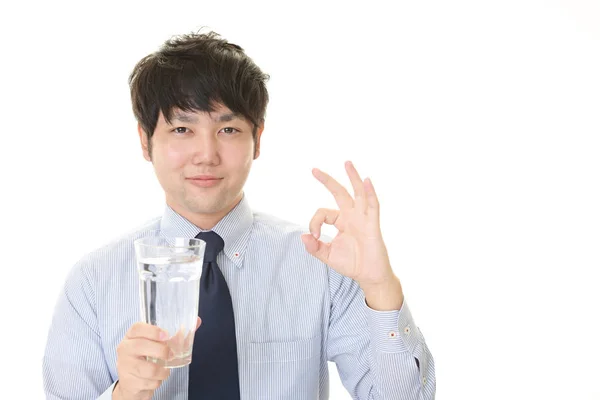 Asian Man Drinking Fresh Water — Stock Photo, Image