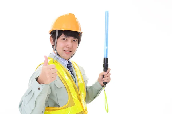 Smiling Asian Worker Isolated White Background — Stock Photo, Image