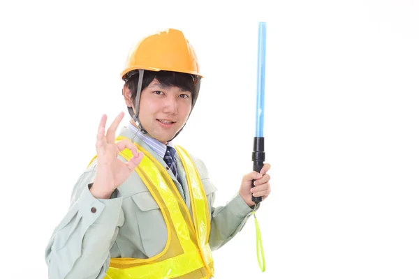 Smiling Asian Worker Isolated White Background — Stock Photo, Image