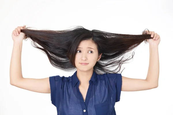 Mujer Buscando Infeliz Con Pelo — Foto de Stock