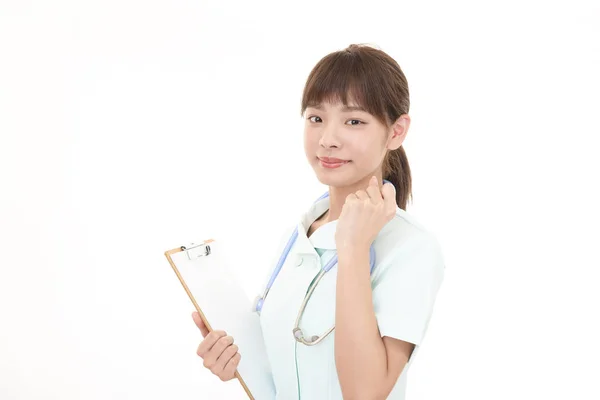 Smiling Female Nurse Isolated White Background — Stock Photo, Image