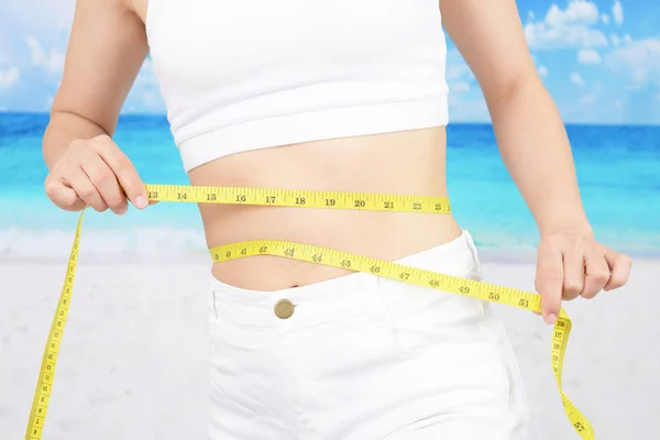Woman Who Measuring Her Waist — Stock Photo, Image