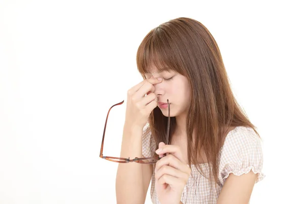 Mujer Con Fatiga Visual — Foto de Stock