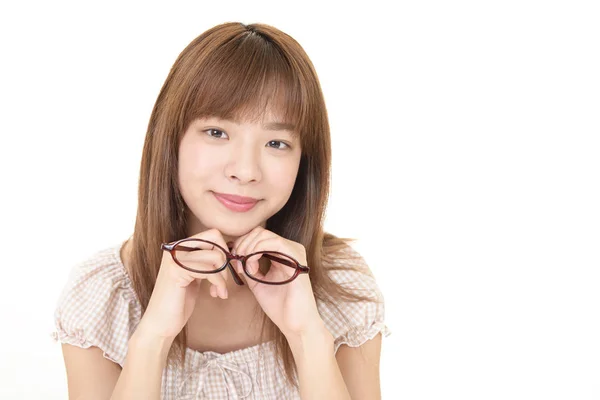 Mujer Asiática Sonriente Con Gafas —  Fotos de Stock