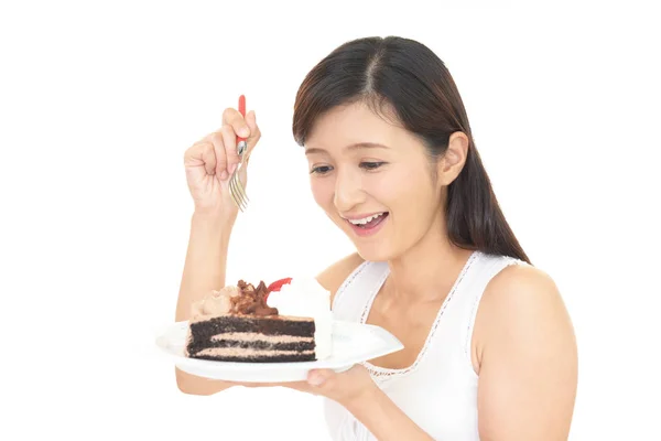 Gelukkig Jonge Vrouw Die Het Eten Van Snoep — Stockfoto