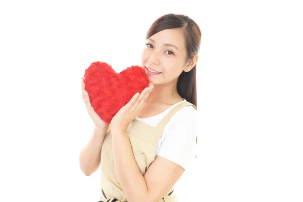 Smiling Housewife Red Heart — Stock Photo, Image