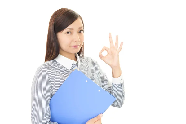 Business Woman Doing Sign Smiling — Stock Photo, Image