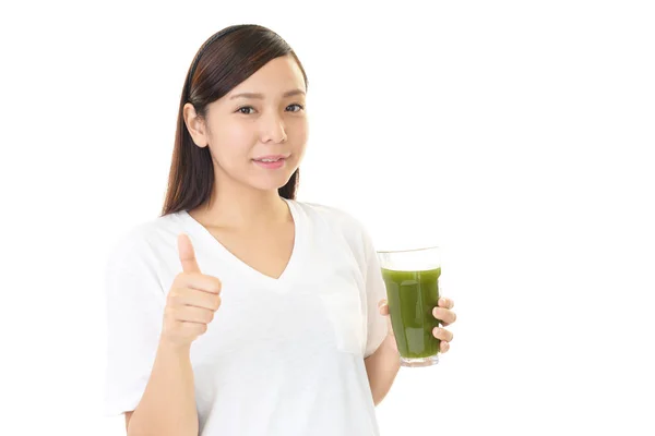 Vrouw Drinken Van Een Glas Sap — Stockfoto