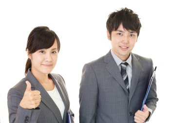 iş adamı ve iş kadını gülümseyen