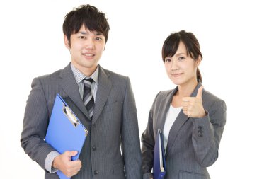 iş adamı ve iş kadını gülümseyen