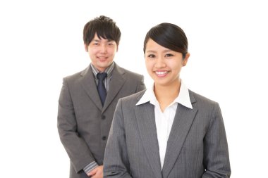 iş adamı ve iş kadını gülümseyen