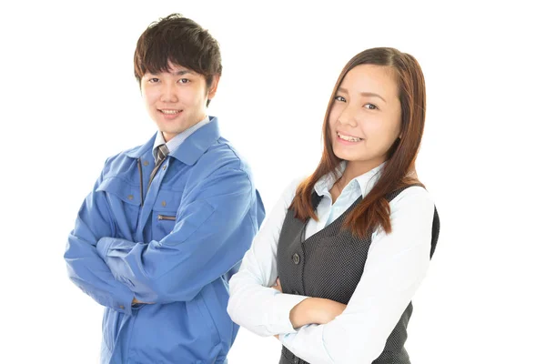 Trabajadora Sonriente Con Mujer Negocios —  Fotos de Stock