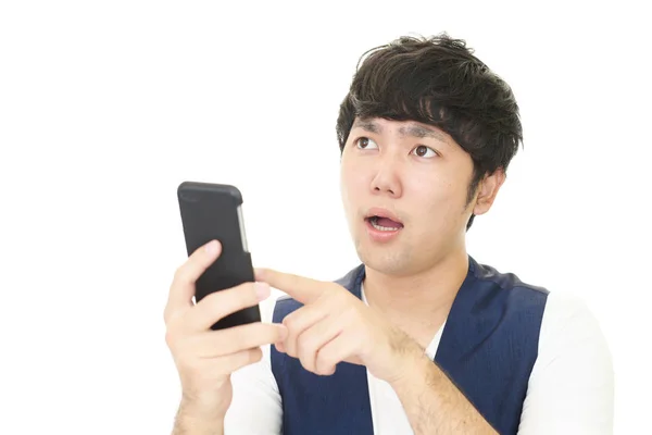 Asian Man Holding Smart Phone — Stock Photo, Image