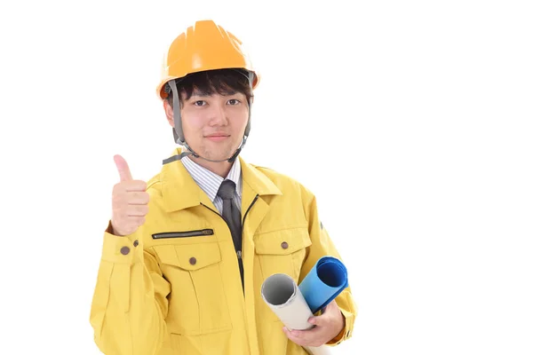 Asian Worker Showing Thumbs Sign — Stock Photo, Image
