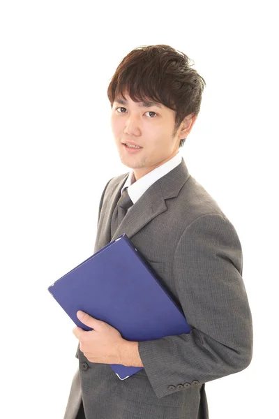 Lächelnder Asiatischer Geschäftsmann Isoliert Auf Weißem Hintergrund — Stockfoto