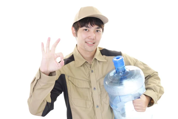 Trabajador Con Recipiente Agua — Foto de Stock